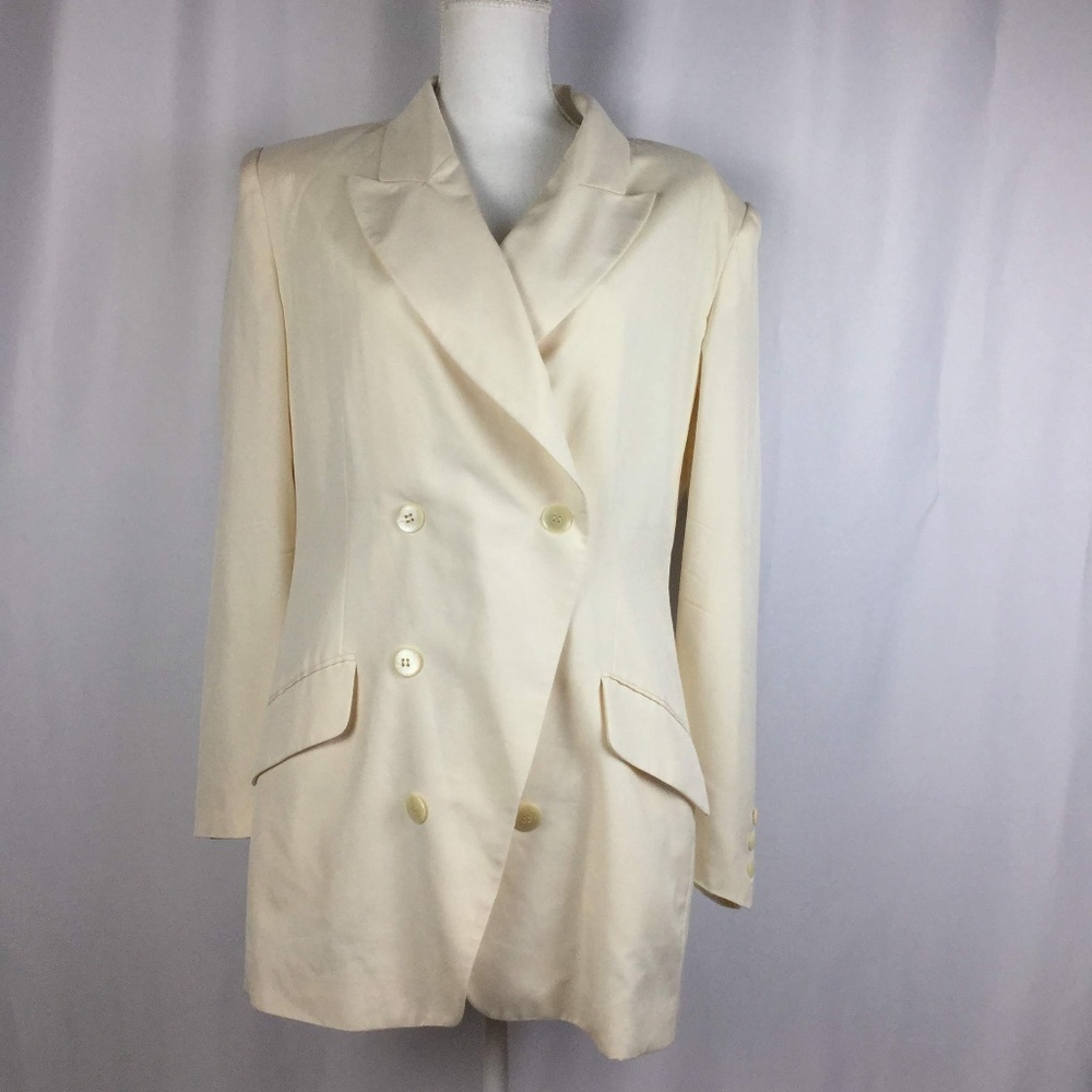 VTG Cream Silk Blazer Button Lightweight Jacket